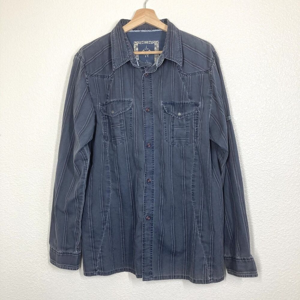 Prana Shirt Mens Large Western Button Up Long Sleeve Denim Look Casual